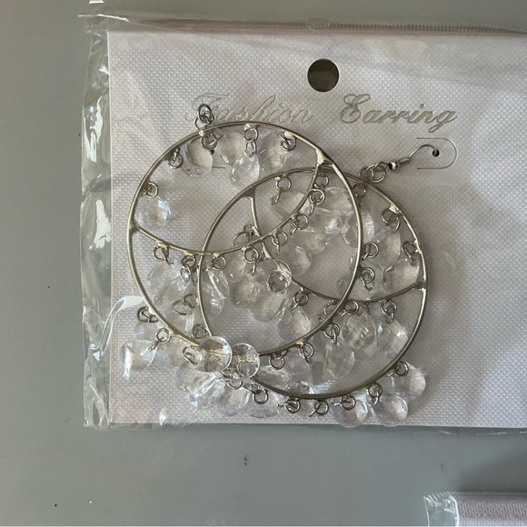 Gold Hoop Earrings with Red Bead Fringe - Picture 2 of 4